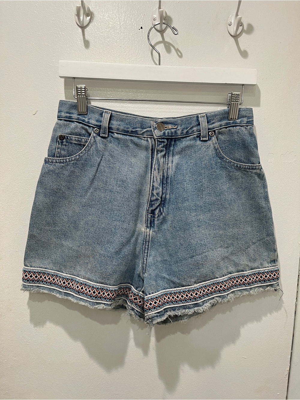 Arizona Jean Company Light Blue Denim Shorts with Embroidered Hem